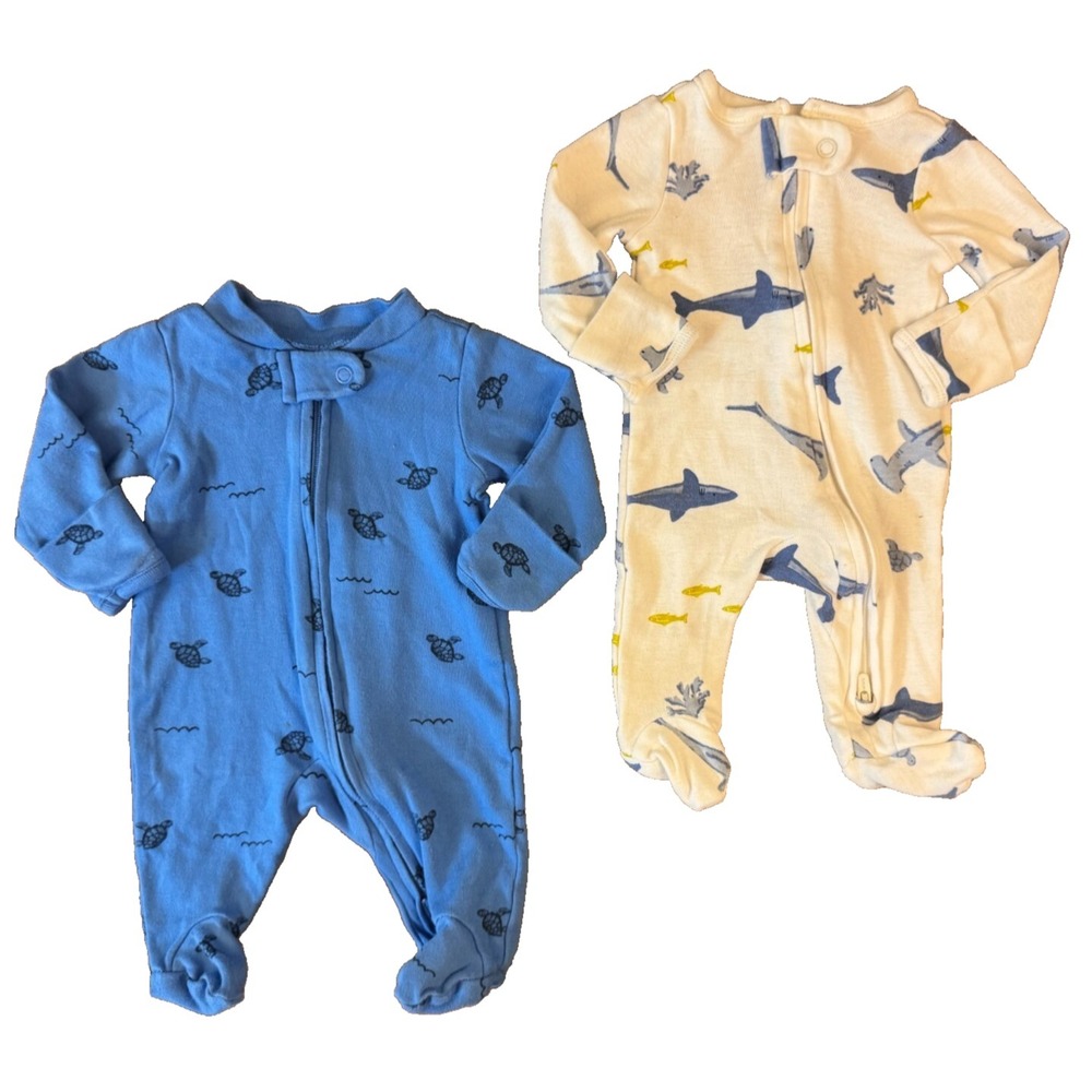 Carters Baby Sleepers Boy Preemie Lot Rompers Outfits Clothes Reborn Turtle Fish - Picture 2 of 5